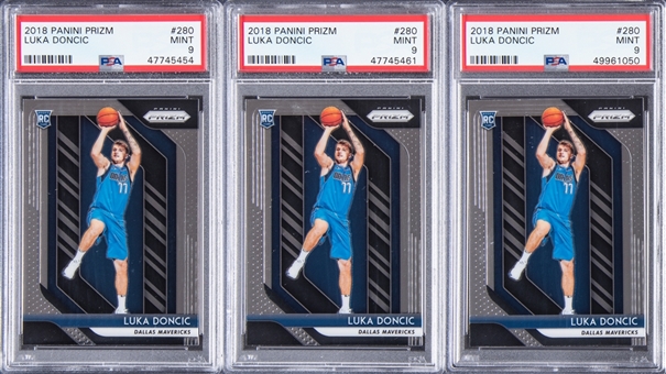Lot Of (3) 2018-19 Panini Prizm #280 Luka Doncic Rookie Cards - PSA MINT 9